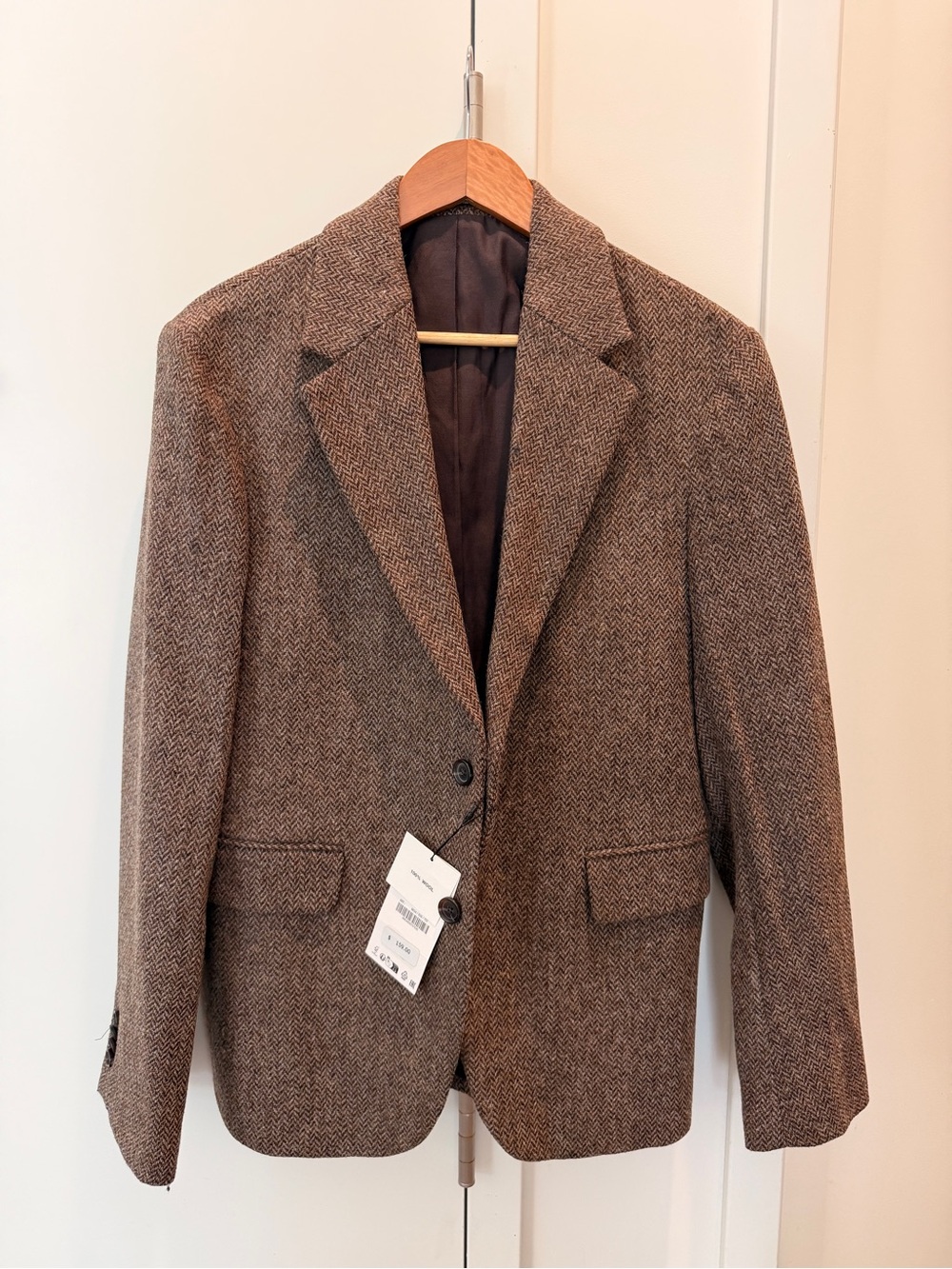 Men's Brown 100% Wool Herringbone Wool Blazer